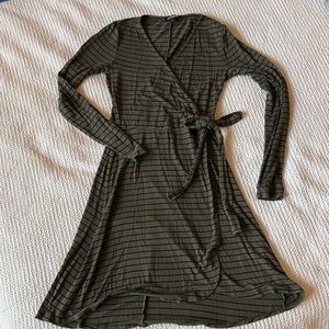 Striped Olive Green Wrap Dress